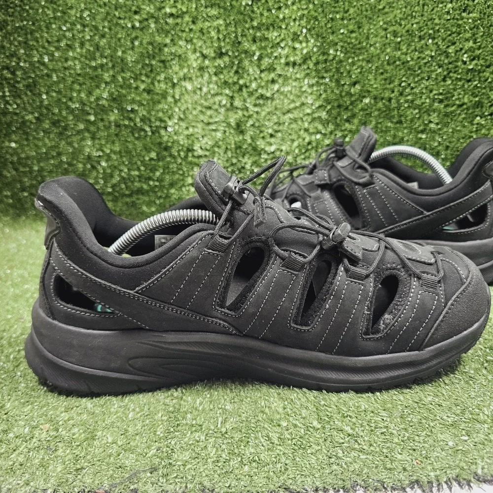 Orthofeet 1105 Saturn Black Leather Stretch Hands Free Sandals‎ Mens 10.5 X Wide